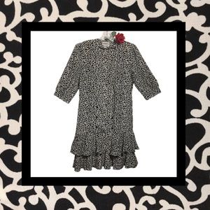 Vtg BGB Dress Black & White spotted drop waist tiered ruffle double breasted 6